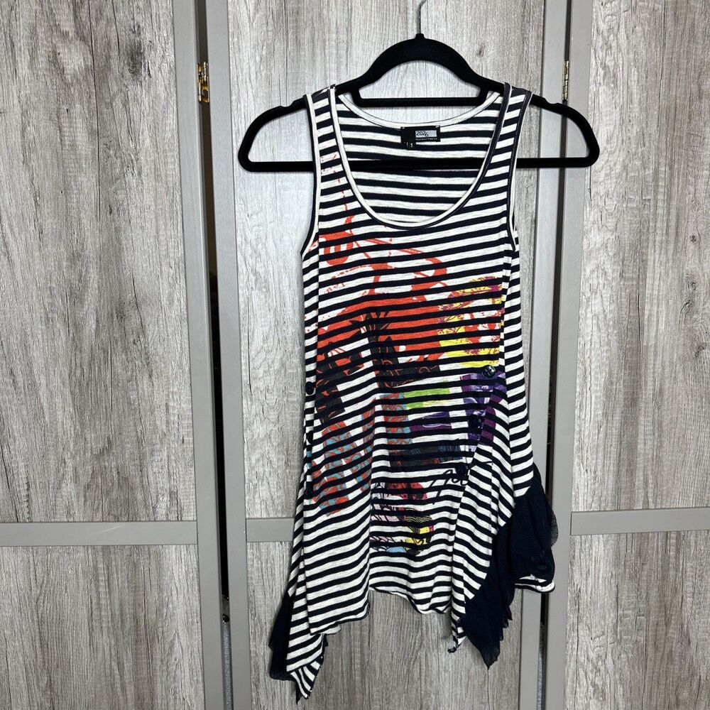 2026 Deux Mille Vingt Six Tank Top Size 1 Striped Ruffle Asymmetrical Hem